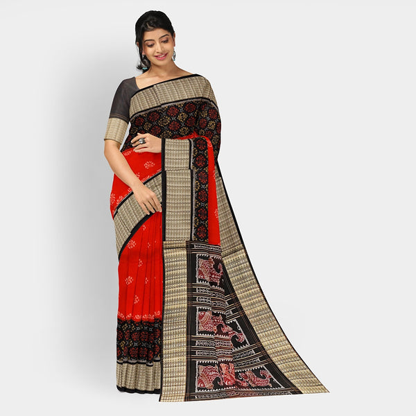 Sambalpuri Cotton Saree - Fish Border Bandha Design