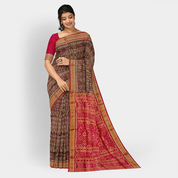 Sambalpuri Silk Saree - Tissue Terracotta
