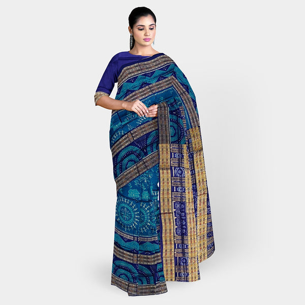 Sambalpuri Silk Saree - 3d Border Terracotta Bandha Design